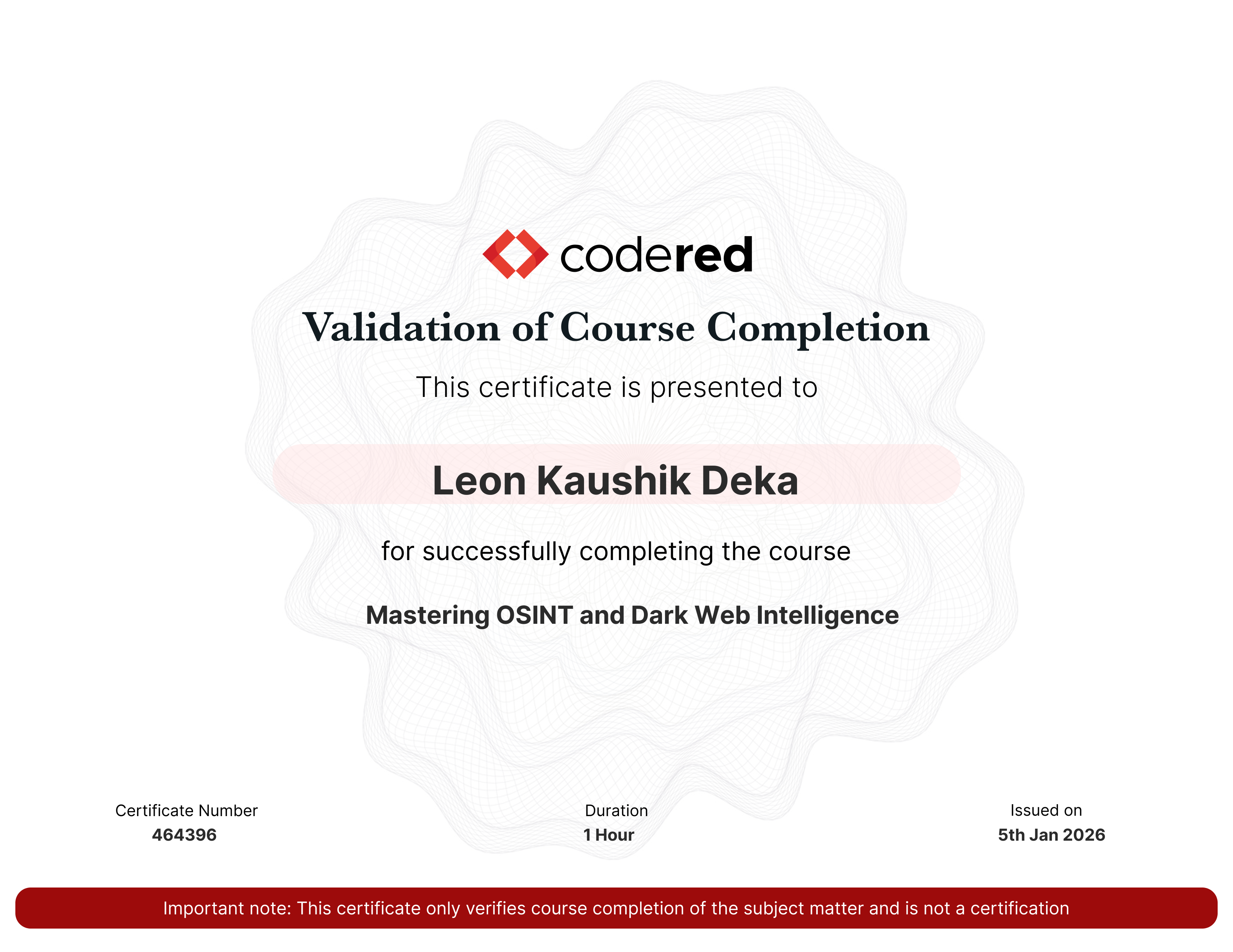 Mastering OSINT and Dark Web Intelligence certificate